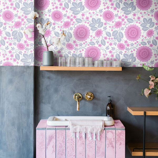 Pink Floral wallpaper bathroom