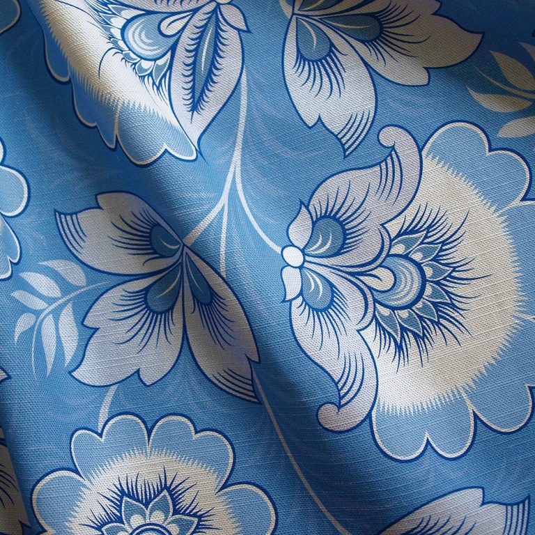 Blue Print Fabric | Floral Print Fabric | Cotton Linen Blend