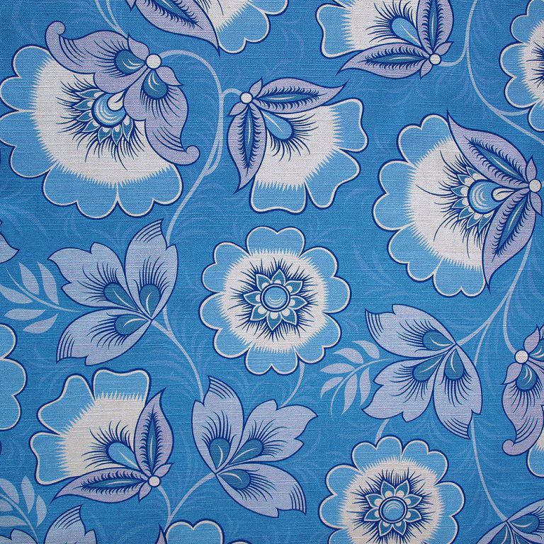 Blue Print Fabric | Floral Print Fabric | Cotton Linen Blend