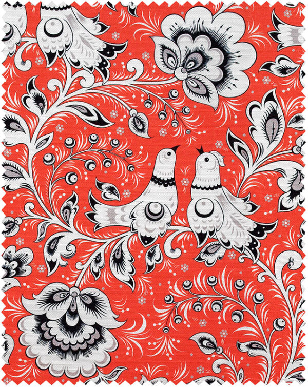 Folk-inspired red linen fabric swatch