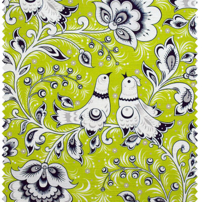 Folk-inspired green linen fabric swatch