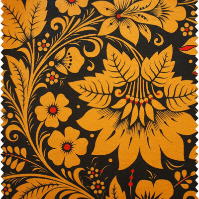 Black and gold floral velvet fabric swatch