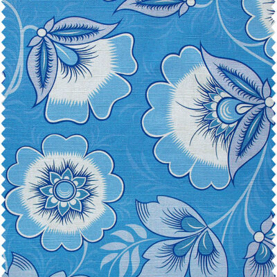 Blue floral linen fabric swatch