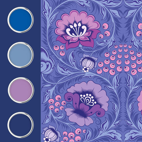 Purple floral wallpaper and matching paint