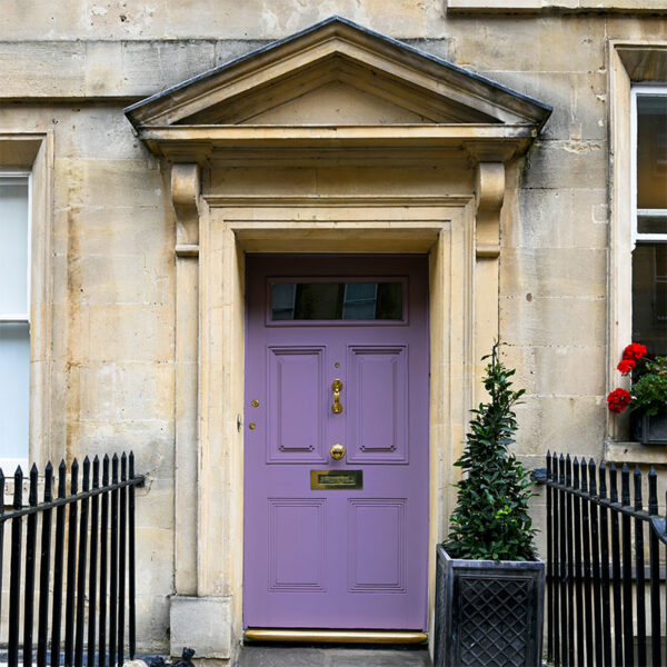 Front door painted using lilac paint