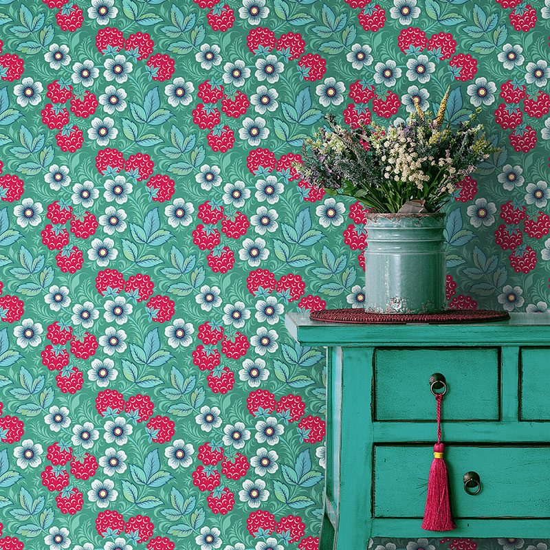 Sage Green Wallpaper | Folk-Inspired wallpaper | Olenka Design